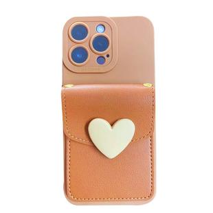 奶茶色爱心卡包适用iPhone17pro手机壳苹果16promax保护套14插卡12斜挎13pro背带11挂脖xs/xr简约15pro防摔套