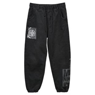 断码特价ABLE JEANS男女小黄人卫裤松紧腰酷跑牛仔裤小个子束脚裤