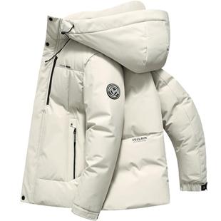 雪中飞连帽羽绒服男时尚休闲白色羽绒衣2025新款中青年人冬天外套