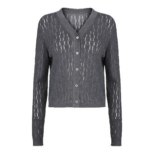 sdeer圣迪奥女装25年新品罗纹V领肌理钩花开衫针织衫S25363511