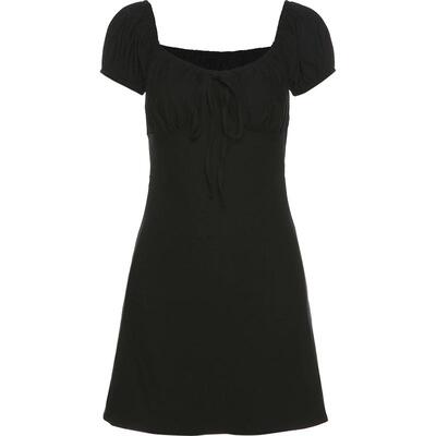 法式方领复古连衣裙收腰短裙