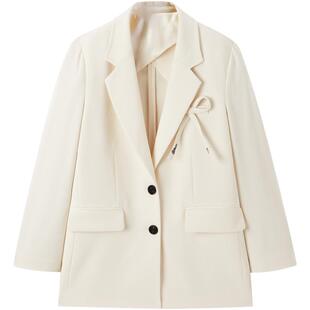 太平鸟2025年新款白色蝴蝶结设计混纺西装外套女品质感A1BAF1409
