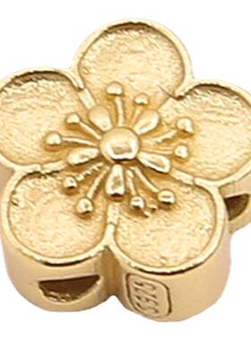 S925纯银古法金招桃花隔珠DIY手链流苏配饰立体花朵樱花转运珠