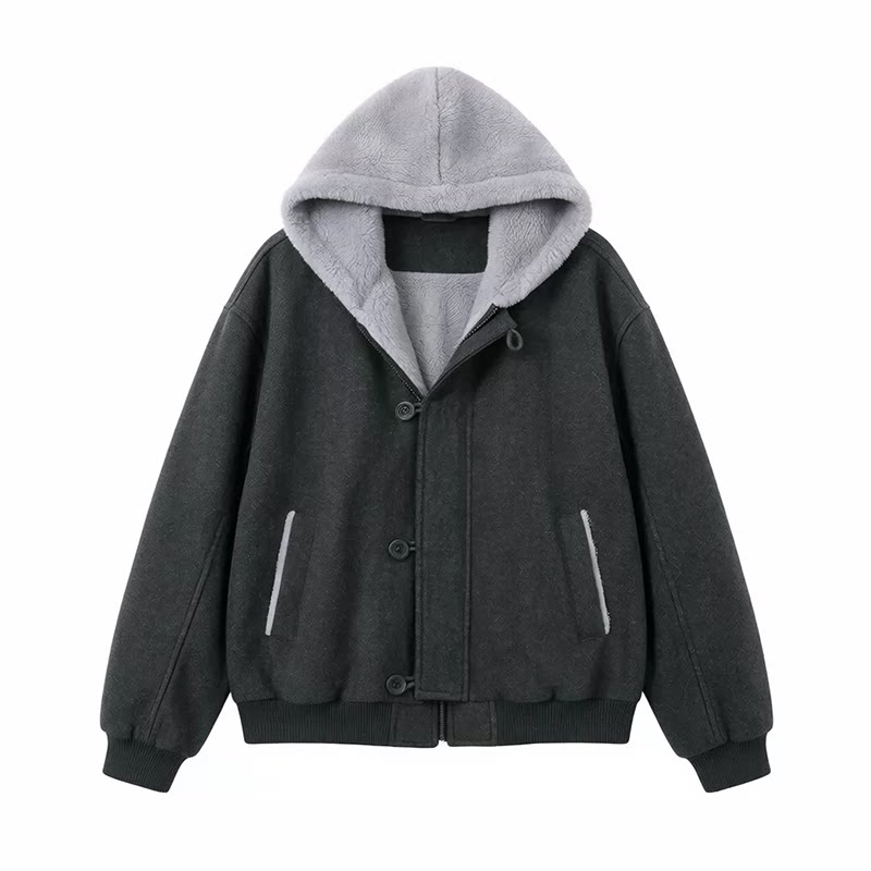 Dream made 美式仿兔毛连帽宽松棉衣情侣款冬季保暖棉服外套男女