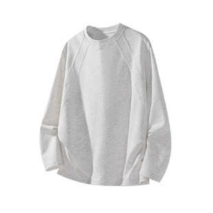 白花灰拼接卫衣男款秋冬加绒boxy版型圆领长袖T恤美式内搭打底衫