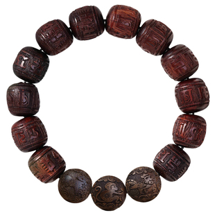 小叶紫檀木三合六合手串男女款手链本命年十二生肖沉香转运珠马年