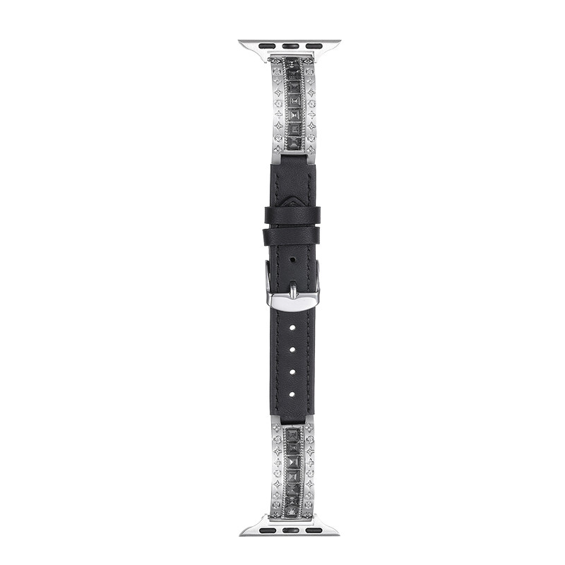 适用iwatch表带方钻金属牛仔皮革