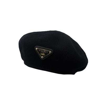 网红薄款三角标ins风黑色画家帽