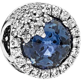 Pandora潘多拉奥莱蓝色闪亮的雪花串饰纽扣型设计串珠