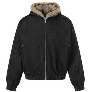 OV原创美式复古廓形水洗牛仔棉服外套女冬季座山雕加厚连帽棉衣男