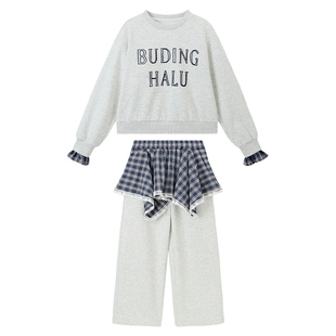 布丁哈鲁春装女童童装套装2026春季新款儿童韩系休闲拼接两件套