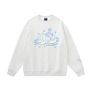 LAMLICKA晚安小猫刺绣灰色卫衣宽松慵懒风长袖打底衫秋冬外套加绒