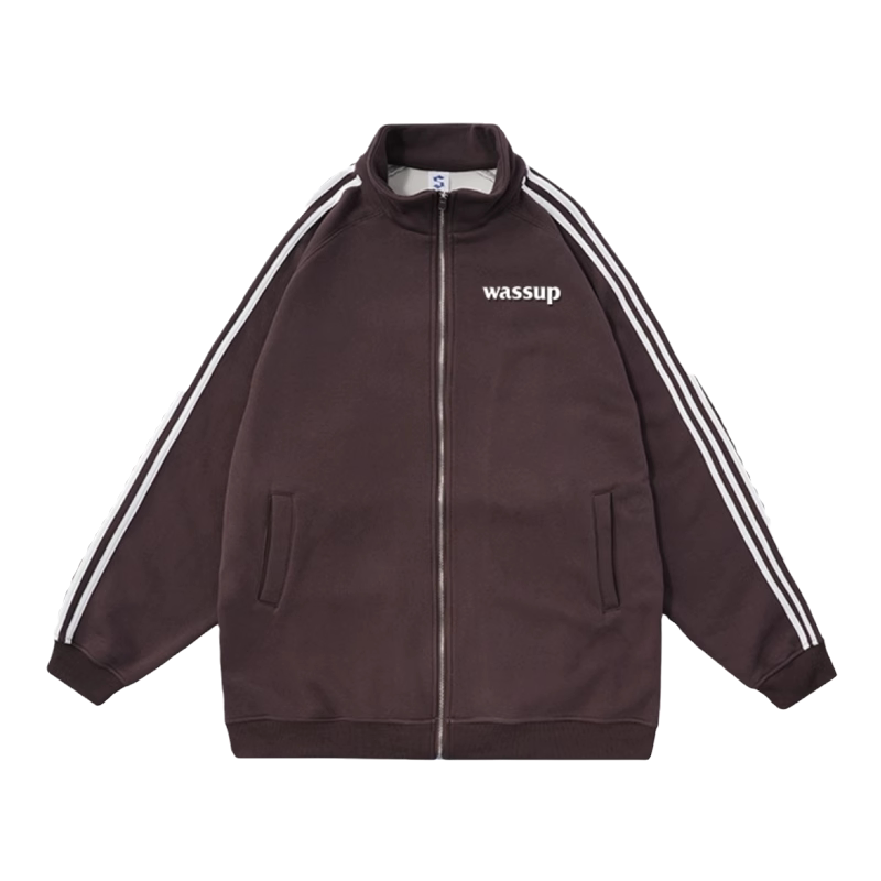 WASSUP HEODS立领拉链三条杠运动休闲外套男女秋冬季加绒重磅街头