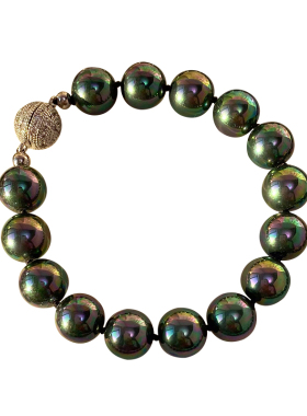 三面夏娃孔雀绿深调珍珠手链小众精致手链女款2025新款珍珠手串