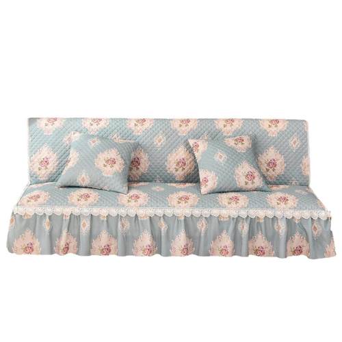 欧式加厚无扶手折叠沙发床套罩印花床裙简易沙发垫可拆洗四季通用