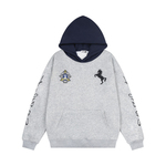 Amoeba美式复古撞色拼接跃马字母刺绣连帽卫衣加绒春季新款帽衫