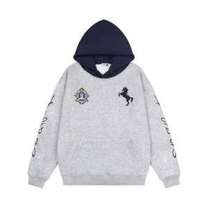 Amoeba美式复古撞色拼接跃马字母刺绣连帽卫衣加绒春季新款帽衫