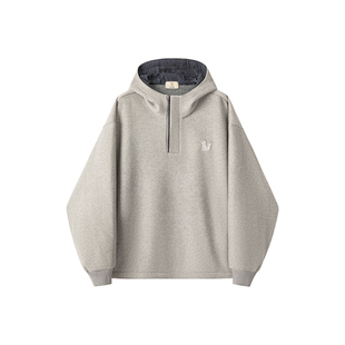 威廉福克斯冬季重磅加厚保暖毛呢羊毛混纺宽松休闲连帽拉链卫衣男