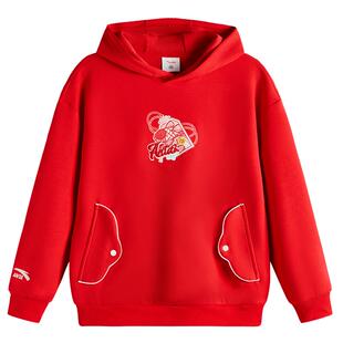安踏儿童卫衣女童红色卫衣2026马年春季新款女宝拜年服大童连帽衫