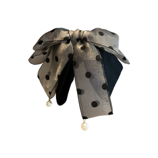 韩版缎面雪纱波点蝴蝶结抓夹复古珍珠吊坠气质后脑勺鲨鱼夹发夹女