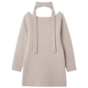 FRAY I.D2025秋冬新品优雅简约羊毛混纺系带针织连衣裙FWNO255010