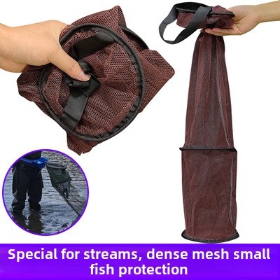 溪流钓鱼护走钓挂腰小网兜便携小号速干路亚迷你束口装鱼袋密网款