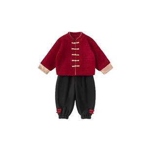 男童年服周岁礼服男宝时髦冬装儿童衣服女童套装红色汉服冬季穿搭