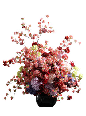 鲲屿红色系大型花酒店摆件