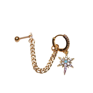 北极星双耳洞链条夸张耳骨钉星芒耳环耳钉璀璨星星连体长条耳骨链