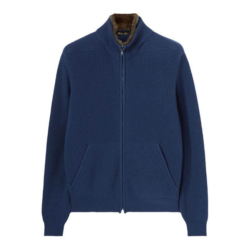 Loro Piana/诺悠翩雅男装罗纹衣领拉链羊绒蓝色飞行员夹克