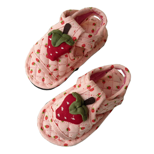 新款可爱纯棉1-2-3岁宝宝地板拖秋冬 室内静音防滑软布底拖鞋四季