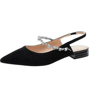 Nine West/玖熙2026年春夏季新款包头凉鞋女低跟后空钻带绒面凉鞋