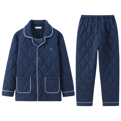 纯棉夹棉家居服保暖睡衣男