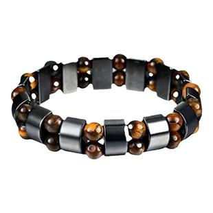虎石双排手链朋克风黑胆石防静电磁疗手链养身保健能量磁手环饰品