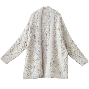 【散漫在野】镂空针织开衫女秋季2025年新款仿兔毛中长款毛衣外套