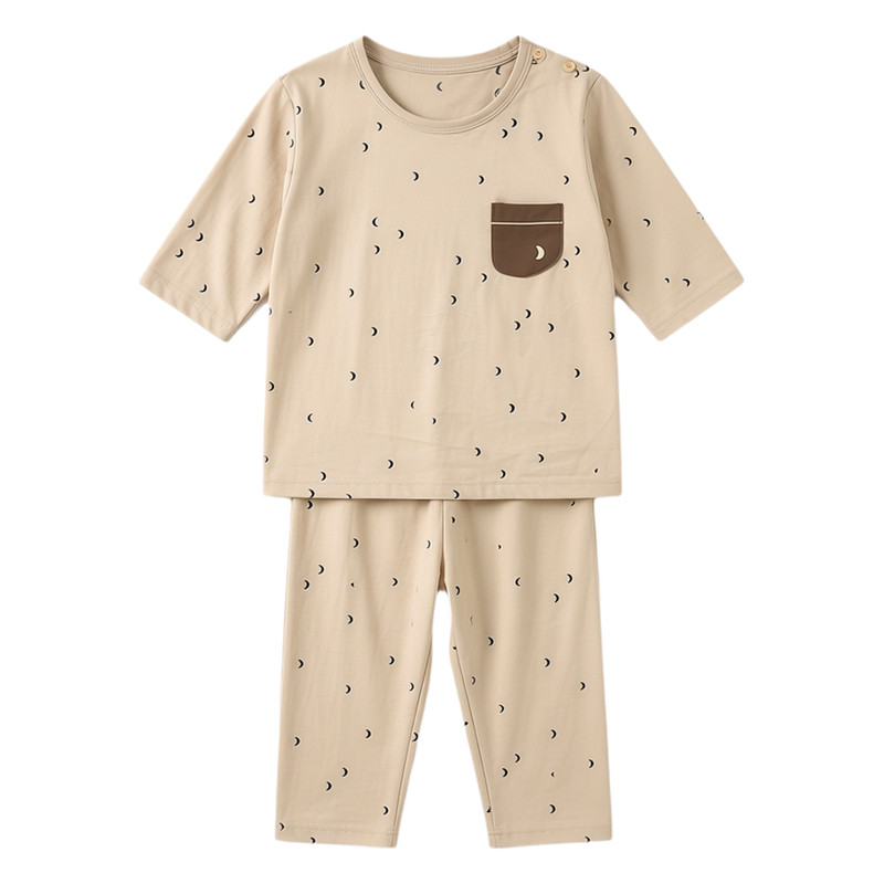 儿童睡衣夏女童家居服7分袖男童空调服短袖宝宝套装A类有机棉中袖