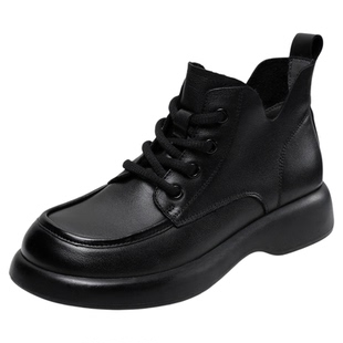 牛皮复古新款平底V口短靴女款软底真皮2026春秋女士休闲手工皮靴