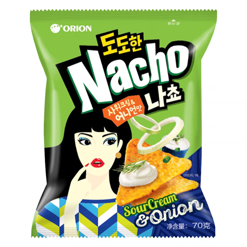 韩国进口食品 好丽友nacho芝士洋葱味玉米片膨化芝士三角休闲零食