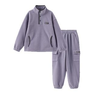 nbakids童装冬季新款男女童长袖套装儿童毛绒卫衣裤子K244ST010P