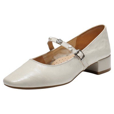 百丽复古羊皮粗高跟玛丽珍鞋