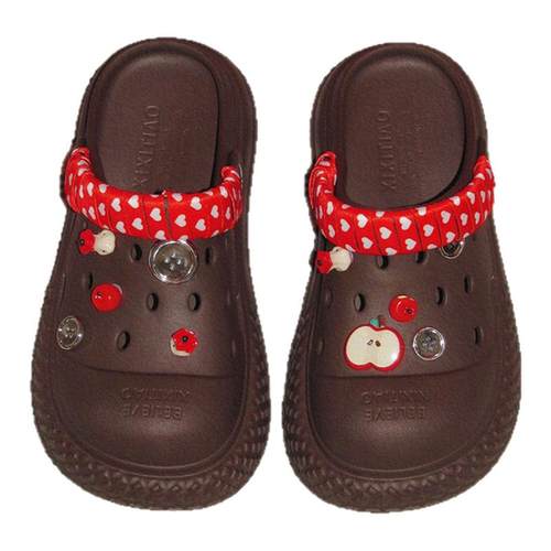 细细条 时尚diy苹果番茄洞洞鞋女2025夏季新款厚底防滑沙滩凉拖鞋