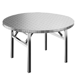 不锈钢折叠圆桌带转盘餐桌食堂餐桌工厂圆桌10人面板加厚304特厚