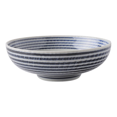 日本马场商店蓝驹条纹陶瓷拉面碗