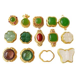 古法沙金保色镶嵌仿玉石四叶草蝴蝶转运珠圆形国风 项手链串珠diy