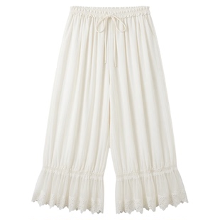 女士镂空蕾丝系带七分灯笼裤 Cutout lace lace cropped bloomers