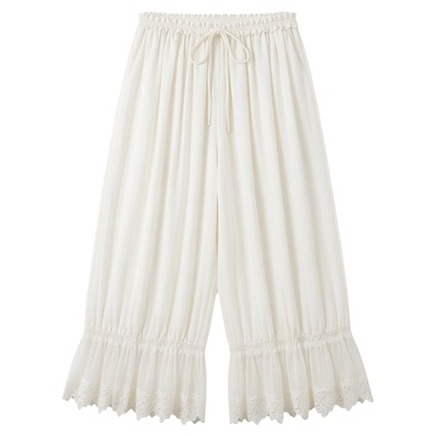 镂空蕾丝系带七分灯笼裤