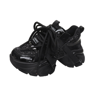 黑色老爹鞋女款2025新款爆款男加绒冬厚底内增高10CM运动鞋大码42