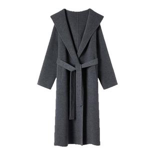 CROWNLESS未冕随性高克重全羊毛手工双面呢松弛连帽浴袍长款大衣