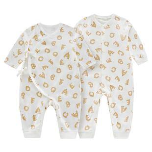 拉比婴儿绑带连体衣宝宝四季长袖纯棉保暖护肚爬服新生儿连体哈衣