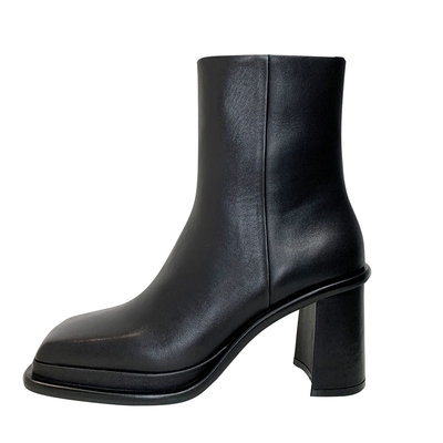 方头高跟真皮时髦短靴